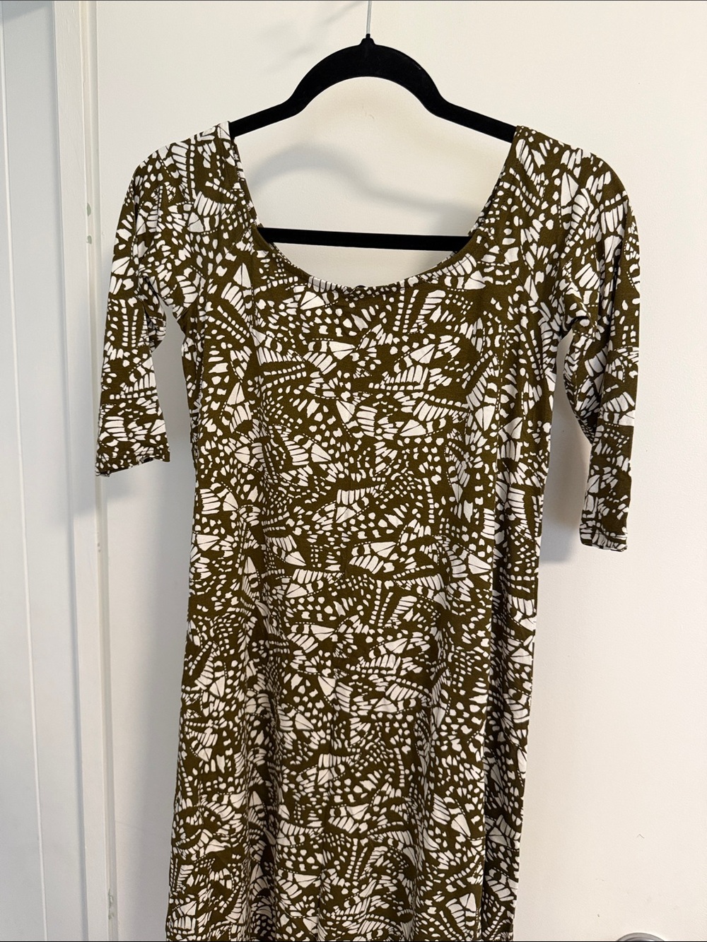 Always a.line Women's Olive Green and White Printed Scoop-Neck Dress
